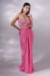 Buy_Dajwaree_Pink Organza Embroidery Beads Tulip Cutdana Pre-draped Saree With Blouse _Online_at_Aza_Fashions