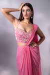 Shop_Dajwaree_Pink Organza Embroidery Beads Tulip Cutdana Pre-draped Saree With Blouse _Online_at_Aza_Fashions