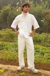 Buy_Doodlage_White Linen Blend Solid Panel Detail Shirt And Trouser Set _at_Aza_Fashions