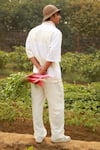 Shop_Doodlage_White Linen Blend Solid Panel Detail Shirt And Trouser Set _at_Aza_Fashions