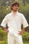 Buy_Doodlage_White Linen Blend Solid Panel Detail Shirt And Trouser Set _Online_at_Aza_Fashions
