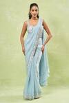 Buy_Samyukta Singhania_Aqua Satin Sequins Asymmetric Rosa Embroidered Pre-draped Ruffle Saree Set