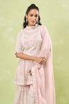 Buy_Samyukta Singhania_Pink Georgette Sequins, Beads High Neck Embroidered Peplum Kurta Set_Online_at_Aza_Fashions