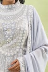 Samyukta Singhania_Gray Georgette Sequins, Beads High Neck Grey Embroidered Kurta Set_Online_at_Aza_Fashions