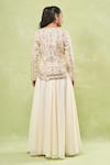 Shop_Samyukta Singhania_Cream Raw Silk Hand Embroidery Thread Blouse Mirror Jacket And Skirt Set _at_Aza_Fashions