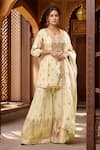 Buy_Samyukta Singhania_Beige Tussar Gota Patti, Sequins, Zari, Embroidery Scoop Thread Sharara Set _at_Aza_Fashions