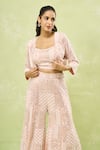 Buy_Samyukta Singhania_Pink Georgette Hand Embroidery Geometric Blouse Sweetheart Jacket Sharara Set _Online_at_Aza_Fashions