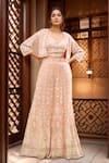 Buy_Samyukta Singhania_Peach Georgette Hand Embroidery Floral Blouse Paisley Jacket Sharara Set _at_Aza_Fashions