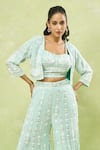 Buy_Samyukta Singhania_Blue Georgette Hand Embroidery Floral Blouse Bead Jacket Sharara Set _Online_at_Aza_Fashions