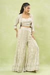 Buy_Samyukta Singhania_Grey Georgette Hand Embroidery Floral Blouse Cutdana Jacket Sharara Set 