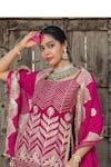 Buy_MONK & MEI BY SONIA ANAND_Fuchsia Velvet Embroidered Gota Round Floral Short Kurta Sharara Set 