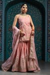 Buy_MONK & MEI BY SONIA ANAND_Pink Velvet Embroidered Gota Round Floral Short Kurta Sharara Set _at_Aza_Fashions