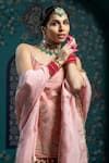 MONK & MEI BY SONIA ANAND_Pink Velvet Embroidered Gota Round Floral Short Kurta Sharara Set _at_Aza_Fashions