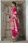 MONK & MEI BY SONIA ANAND_Fuchsia Velvet Embroidered Gota Notched Floral Kurta Pant Set _at_Aza_Fashions