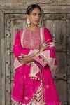 Buy_MONK & MEI BY SONIA ANAND_Fuchsia Velvet Embroidered Gota Notched Floral Kurta Pant Set 