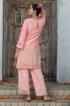 MONK & MEI BY SONIA ANAND_Pink Velvet Embroidered Gota Notched Floral Kurta Pant Set _Online_at_Aza_Fashions