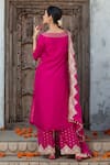 MONK & MEI BY SONIA ANAND_Fuchsia Silk Brocade Embroidered Gota Boat Work Kurta Pant Set _Online_at_Aza_Fashions