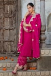 Buy_MONK & MEI BY SONIA ANAND_Fuchsia Silk Brocade Embroidered Gota Boat Work Kurta Pant Set _Online_at_Aza_Fashions