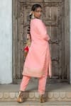 MONK & MEI BY SONIA ANAND_Pink Velvet Embroidered Gota Keyhole Work Hem Kurta Pant Set _Online_at_Aza_Fashions