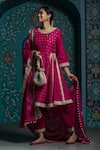 Buy_MONK & MEI BY SONIA ANAND_Fuchsia Velvet Embroidered Gota Round Work Panelled Kurta Salwar Set _at_Aza_Fashions