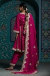 MONK & MEI BY SONIA ANAND_Fuchsia Velvet Embroidered Gota Round Work Panelled Kurta Salwar Set _Online_at_Aza_Fashions