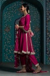 Shop_MONK & MEI BY SONIA ANAND_Fuchsia Velvet Embroidered Gota Round Work Panelled Kurta Salwar Set _Online_at_Aza_Fashions