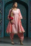 Shop_MONK & MEI BY SONIA ANAND_Pink Velvet Embroidered Gota Round Panelled Kurta Salwar Set _Online_at_Aza_Fashions