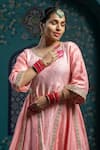 MONK & MEI BY SONIA ANAND_Pink Velvet Embroidered Gota Round Panelled Kurta Salwar Set _at_Aza_Fashions