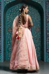 MONK & MEI BY SONIA ANAND_Pink Velvet Embroidered Gota Scoop Butti Work Lehenga Set With Side Tie Cape _Online_at_Aza_Fashions