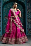 Buy_MONK & MEI BY SONIA ANAND_Fuchsia Velvet Embroidered Gota Sweetheart Stripe Hem Lehenga Set _at_Aza_Fashions