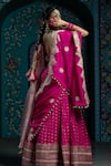 MONK & MEI BY SONIA ANAND_Fuchsia Velvet Embroidered Gota Sweetheart Stripe Hem Lehenga Set _at_Aza_Fashions