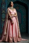 Buy_MONK & MEI BY SONIA ANAND_Pink Velvet Embroidered Gota Sweetheart Stripe Hem Lehenga Set _at_Aza_Fashions