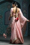 MONK & MEI BY SONIA ANAND_Pink Velvet Embroidered Gota Sweetheart Stripe Hem Lehenga Set _Online_at_Aza_Fashions