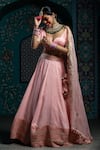 Buy_MONK & MEI BY SONIA ANAND_Pink Velvet Embroidered Gota Sweetheart Stripe Hem Lehenga Set _Online_at_Aza_Fashions