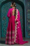 MONK & MEI BY SONIA ANAND_Fuchsia Velvet Embroidered Gota Round Striped Hem Anarkali With Dupatta _Online_at_Aza_Fashions