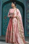 Buy_MONK & MEI BY SONIA ANAND_Pink Velvet Embroidered Gota Round Striped Hem Anarkali With Dupatta _Online_at_Aza_Fashions