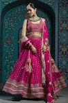 Buy_MONK & MEI BY SONIA ANAND_Fuchsia Velvet Embroidered Gota Scoop Butti Lehenga Set _at_Aza_Fashions