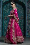 Buy_MONK & MEI BY SONIA ANAND_Fuchsia Velvet Embroidered Gota Scoop Butti Lehenga Set _Online_at_Aza_Fashions