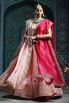 Buy_MONK & MEI BY SONIA ANAND_Pink Velvet Embroidered Gota Sweetheart Butti Work Lehenga Set _at_Aza_Fashions