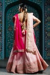 MONK & MEI BY SONIA ANAND_Pink Velvet Embroidered Gota Sweetheart Butti Work Lehenga Set _Online_at_Aza_Fashions