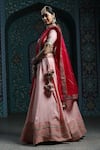 Buy_MONK & MEI BY SONIA ANAND_Pink Velvet Embroidered Gota Sweetheart Butti Work Lehenga Set _Online_at_Aza_Fashions