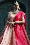 MONK & MEI BY SONIA ANAND_Pink Velvet Embroidered Gota Sweetheart Butti Work Lehenga Set _at_Aza_Fashions