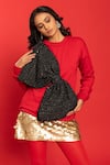 POOJA SHROFF_Red Embellished Bow Round Placed Oversized Sweatshirt _Online_at_Aza_Fashions