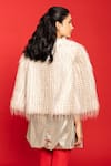 Shop_POOJA SHROFF_Beige Knit Open Caramel Textured Cape _at_Aza_Fashions