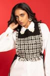 POOJA SHROFF_Black Cotton Woven Pearls  Collar Tweed Reverie Bib And Dress Set _Online_at_Aza_Fashions