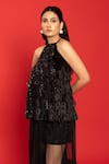 POOJA SHROFF_Black Velvet Embellished Sequin Applique Halter Neck Etoile Top _Online_at_Aza_Fashions