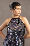 POOJA SHROFF_Multi Color Net Embellished Sequin Halter Neck Shimmy Dress _Online_at_Aza_Fashions