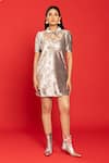 Buy_POOJA SHROFF_Grey Velvet Embellished Stone Peter Pan Collar Vision Placed Dress _at_Aza_Fashions