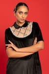 POOJA SHROFF_Black Velvet Embellished Stone Peter Pan Collar Vision Placement Dress _Online_at_Aza_Fashions