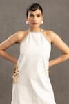 POOJA SHROFF_White Denim Embellished Sequin Halter Dress _Online_at_Aza_Fashions